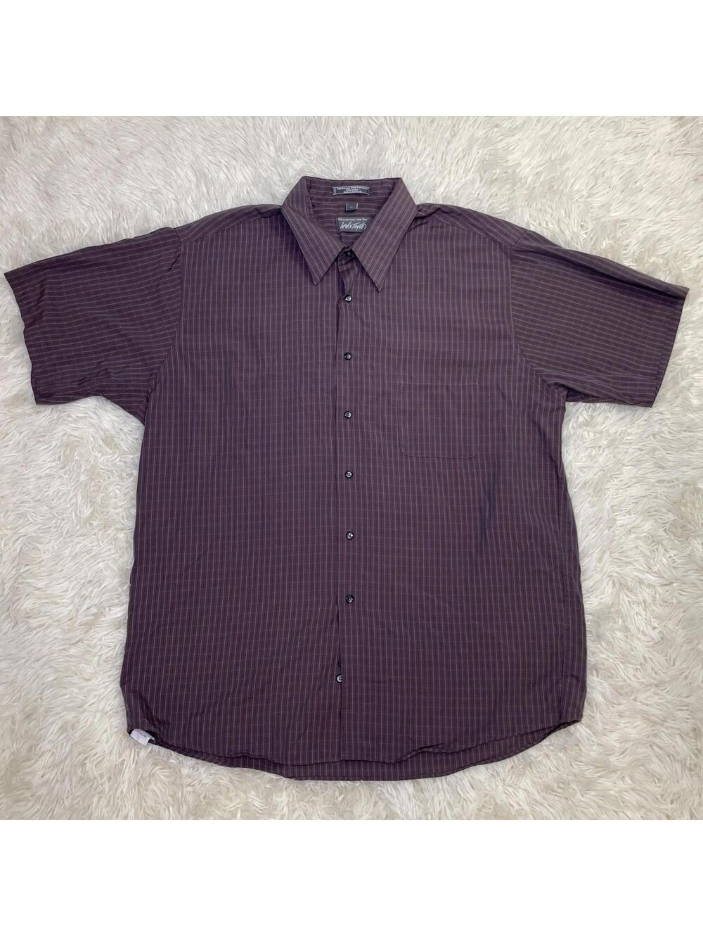 Lord & Taylor Microfiber Sz 17 Men's Gray Plaid Button Up Short Sleeve Shirt